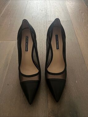Stuart Weitzman Black Pointed Toe Mesh Pumps
